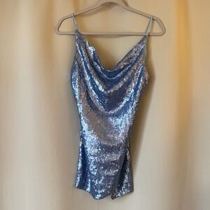Silver Sequin Cowl Slip Minidress